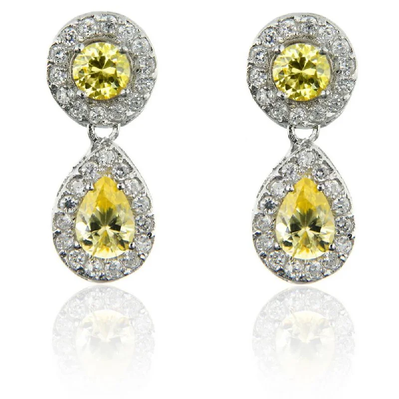 Dolce Giavonna Silver Overlay Yellow and White CZ Dangle Earrings