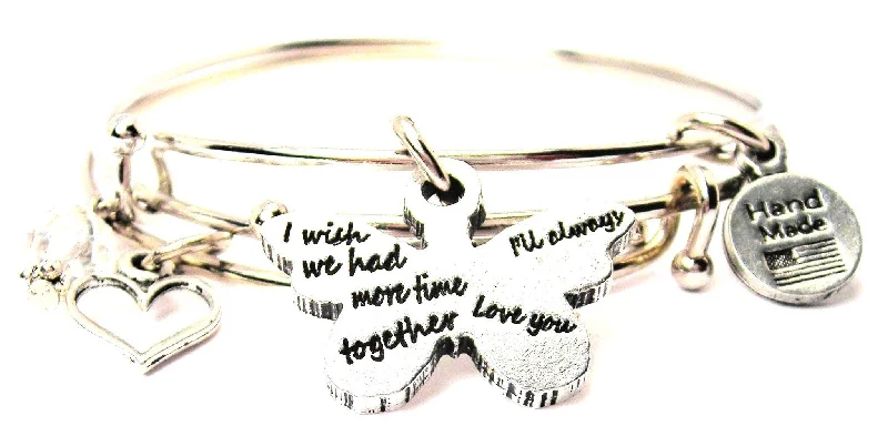 Butterfly I Wish We Had More Time Together I'll Always Love You Expandable Bangle Bracelet Set