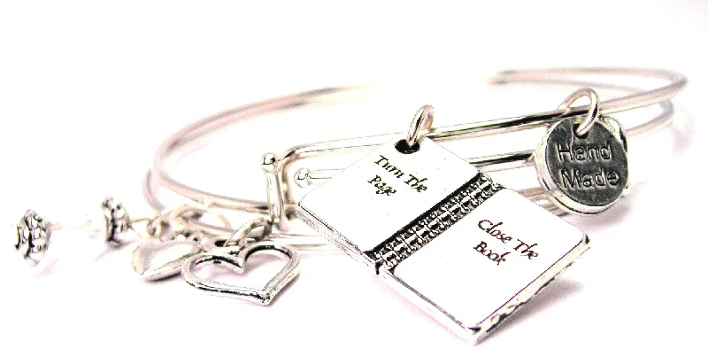 Turn The Page Close The Book Expandable Bangle Bracelet Set