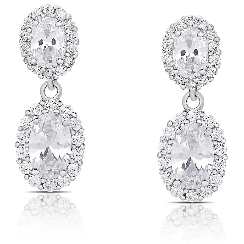 Samantha Stone Sterling Silver Cubic Zirconia Oval Dangle Earrings