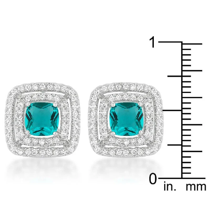 Aqua Halo Stud Earrings For Radiant Style - 13.5 Mm L X 13.5 Mm W X 7 Mm H