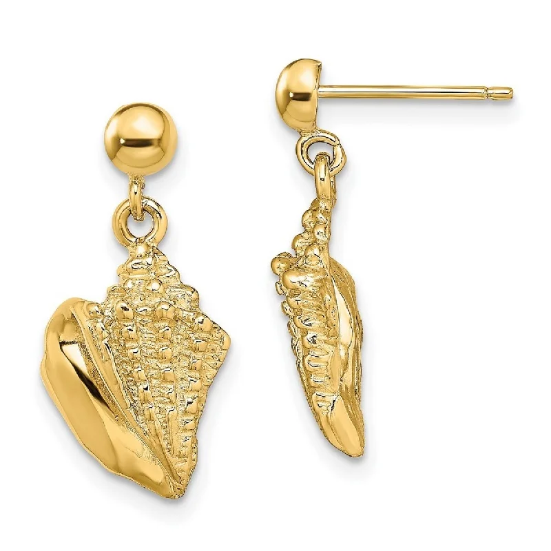 Curata 14k Yellow Gold Conch Shell Long Drop Dangle Earrings 22.35x10.9mm