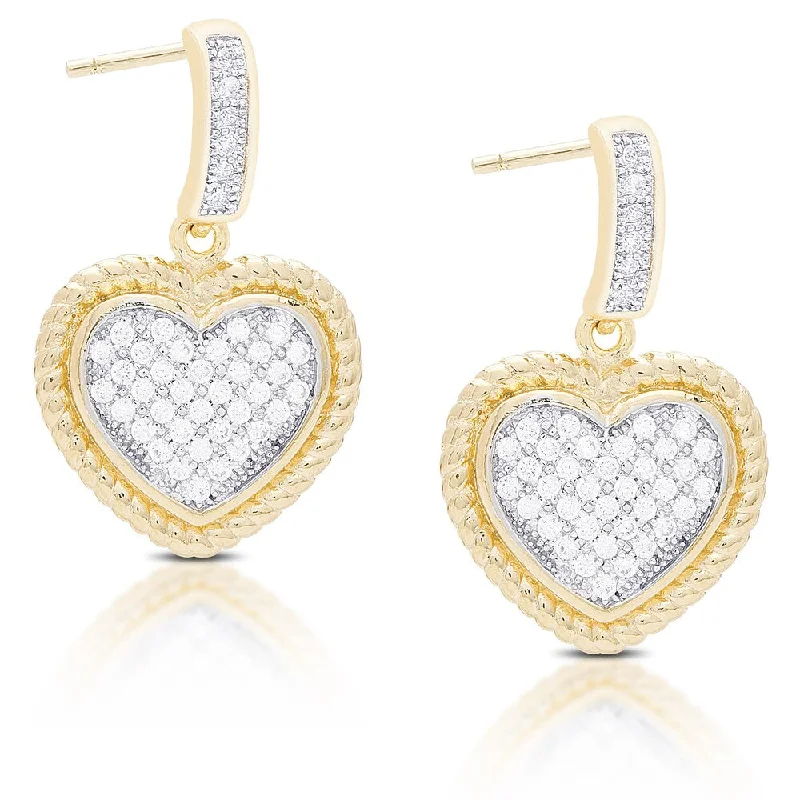 Samantha Stone Gold Over Sterling Silver Cubic Zirconia Dangling Heart Earrings