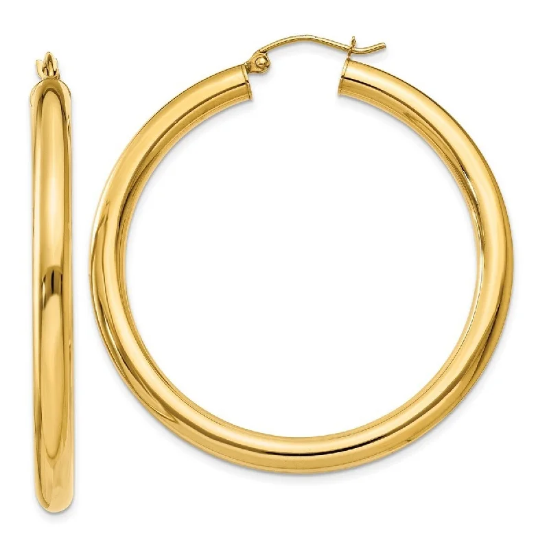 Curata 14k Yellow Gold Polished 4x45mm Lightweight Round Classic Hoop Earrings