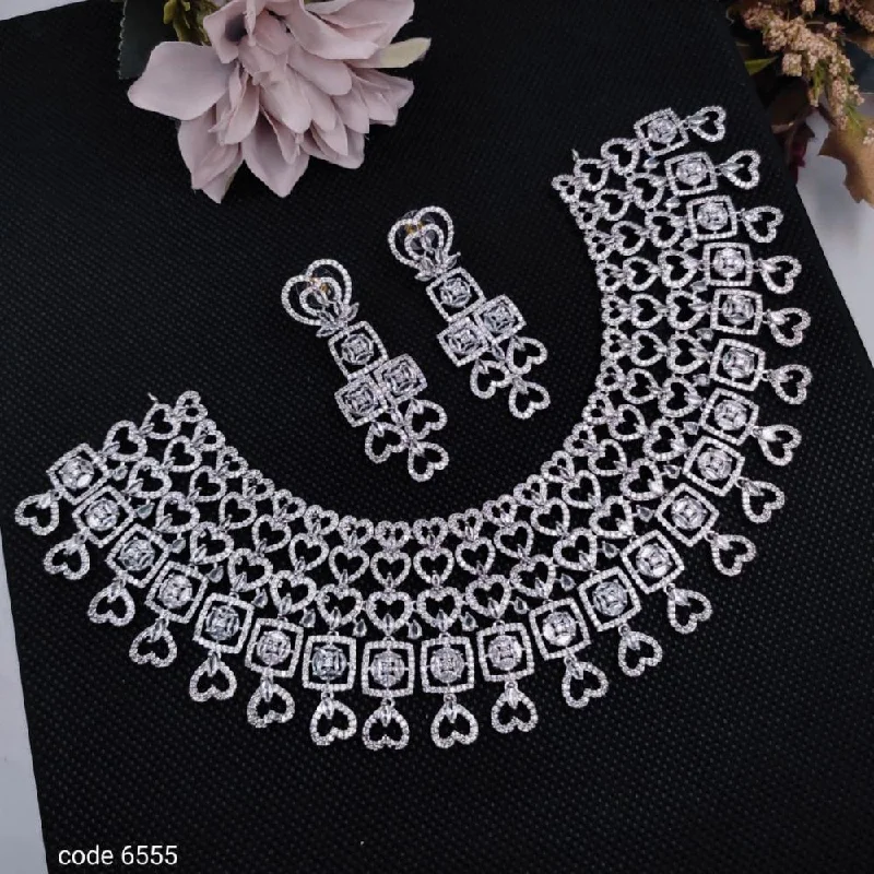 Aamrapali Silver Plated American Diamond Necklace Set