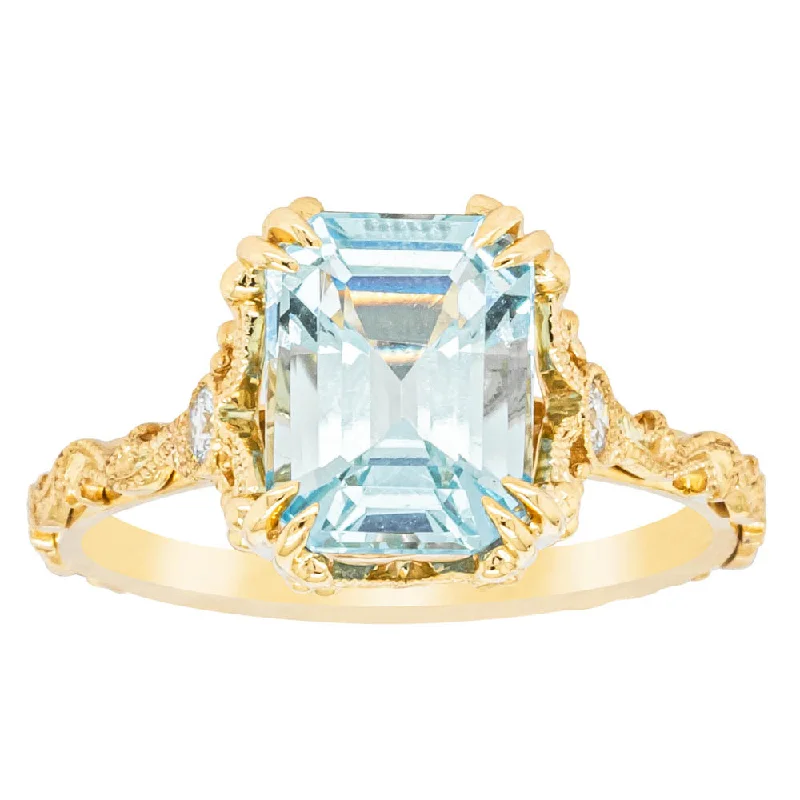 18ct Yellow Gold Aquamarine & Diamond Romanov Ring