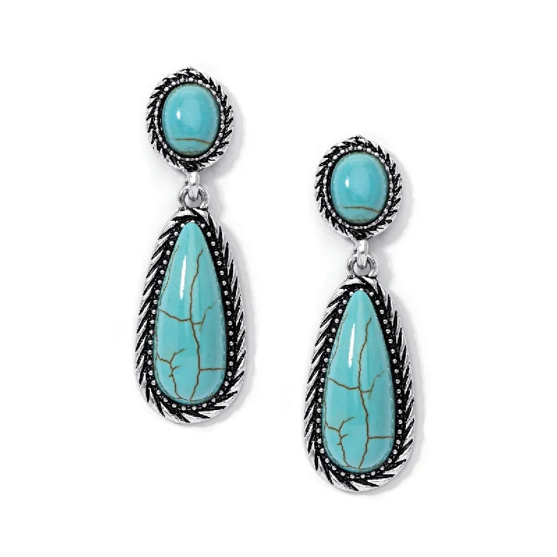 Silver Plated Simulated Turquoise Oval Pear Earrings