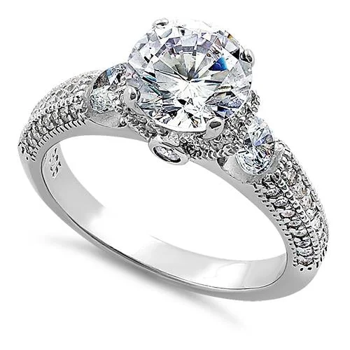 Sterling Silver Pristine Round Cut Clear CZ Engagement Ring