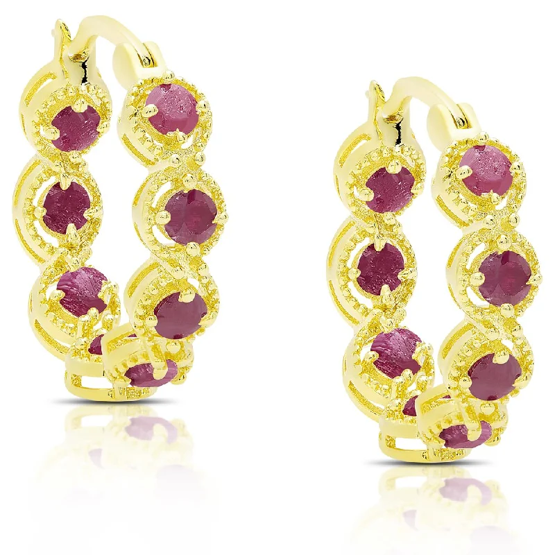 Dolce Giavonna Gold Over Sterling Silver Ruby Hoop Earrings