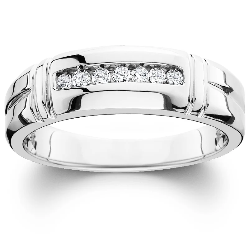 1/4ct Channel Set Diamond Ring White Gold Mens Wedding Band