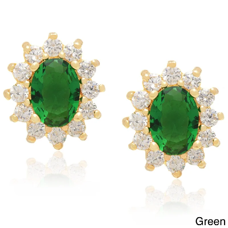 Dolce Giavonna 14k Gold Overlay Simulated Sapphire or Simulated Emerald Stud Earrings