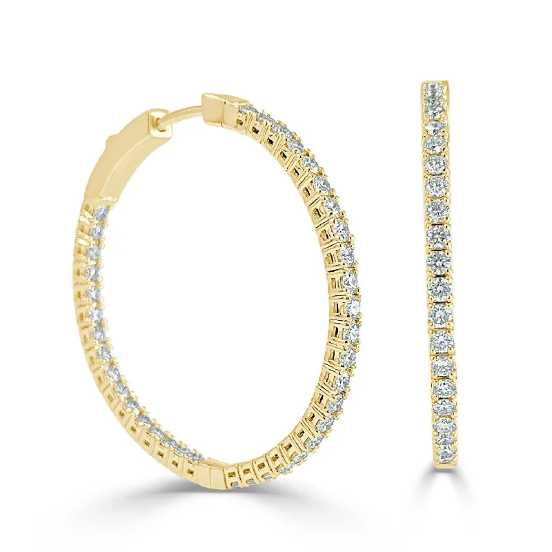 Joelle Diamond Hoop Earrings Flexible 1.25 Inch - Inside Out Diamond Hoop Earrings 14K Yellow Gold 1.80ct