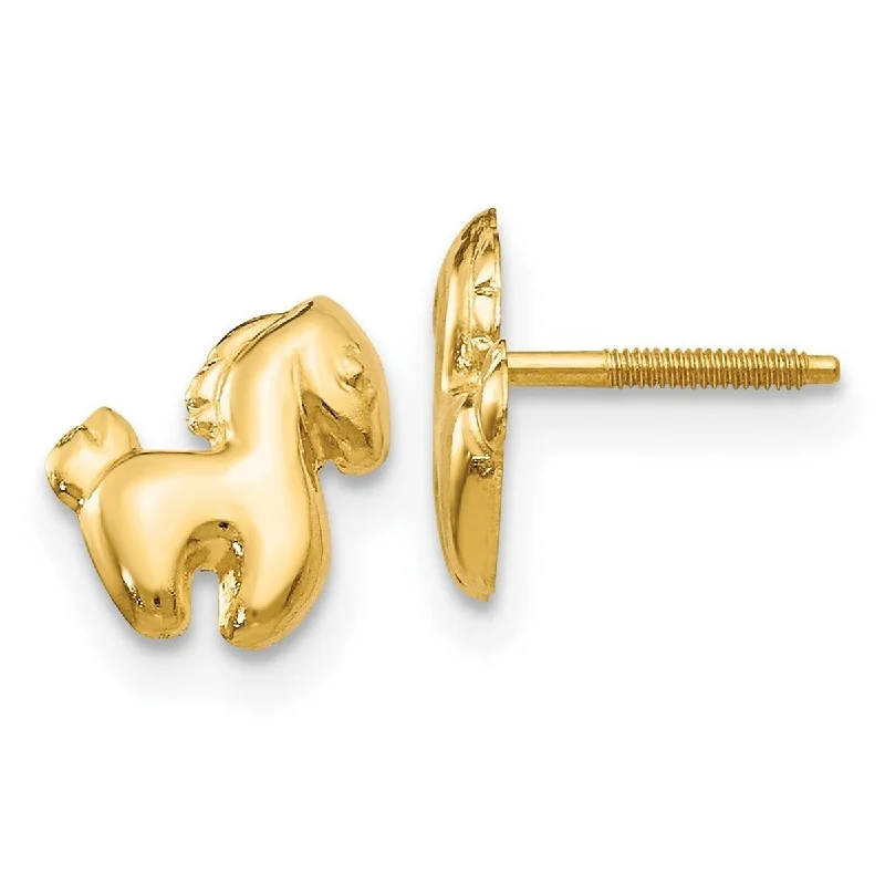 Curata Solid 14k Yellow Gold Childrens Pony Screw-Back Earrings (5mmx10mm) - Orange