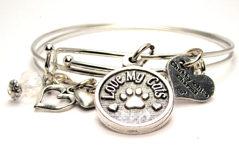 Love My Cats Expandable Bangle Bracelet Set