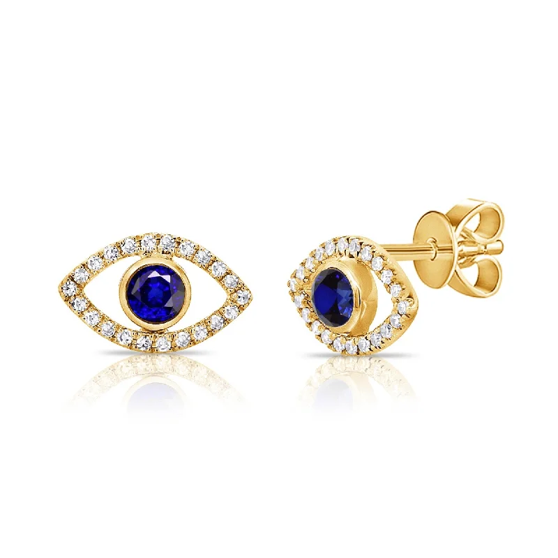 Joelle Diamond & Blue Sapphire Evil Eye Studs Earrings 14K Gold 1/10 ct.