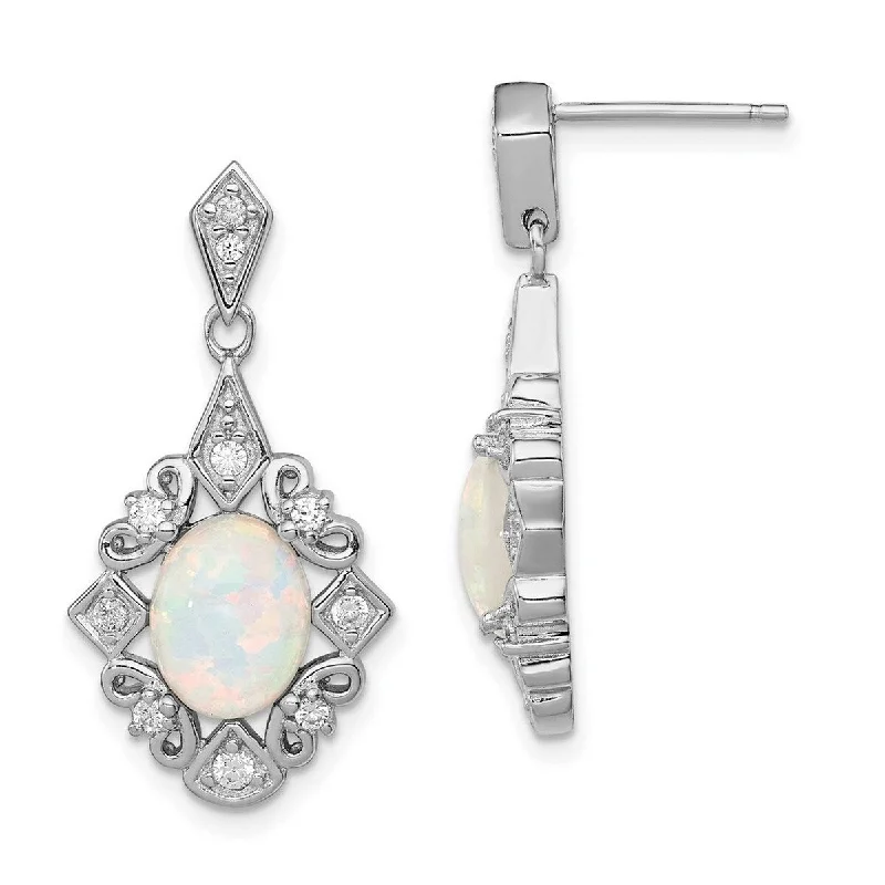 Curata 925 Sterling Silver Post Earrings Simulated Opal and Cubic Zirconia Earrings - 30x15mm Wide