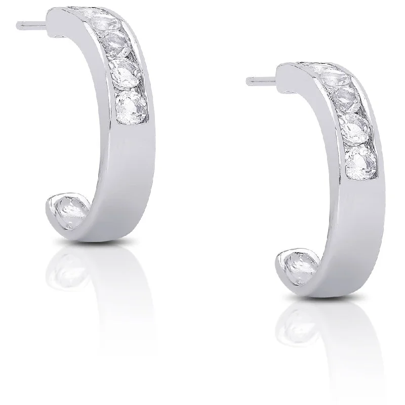 Dolce Giavonna Sterling Silver White Topaz Hoop Earrings