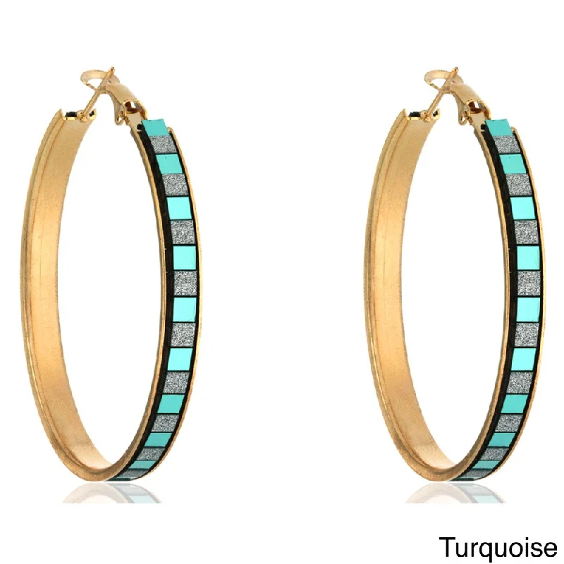 Dolce Giavonna Goldtone Multi-Color Glitter Hoop Earrings