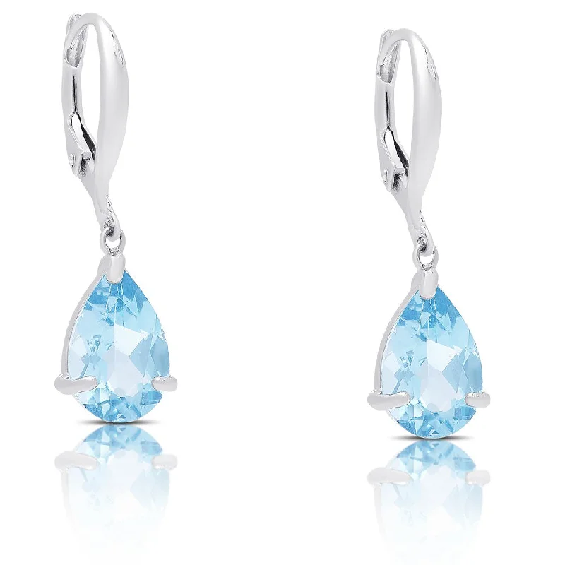 Dolce Giavonna Sterling Silver Simulated Blue Topaz Teardrop Leverback Earrings