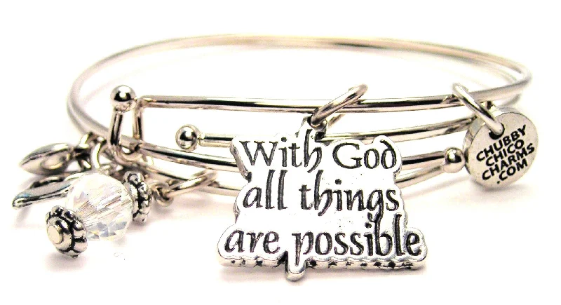 With God All Things Are Possible Expandable Bangle Bracelet Set