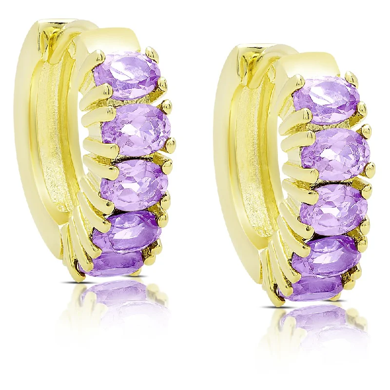 Dolce Giavonna Gold Over Sterling Silver Amethyst Saddleback Hoop Earrings