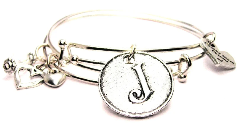 Initial J Circle Expandable Bangle Bracelet Set