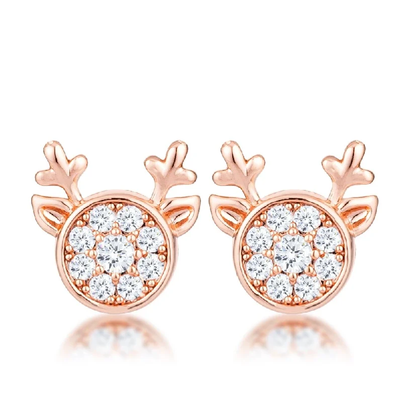 Charming Clear Cubic Zirconia Reindeer Earrings Lightweight And Comfortable Studs - 11mm x 11mm x 4mm