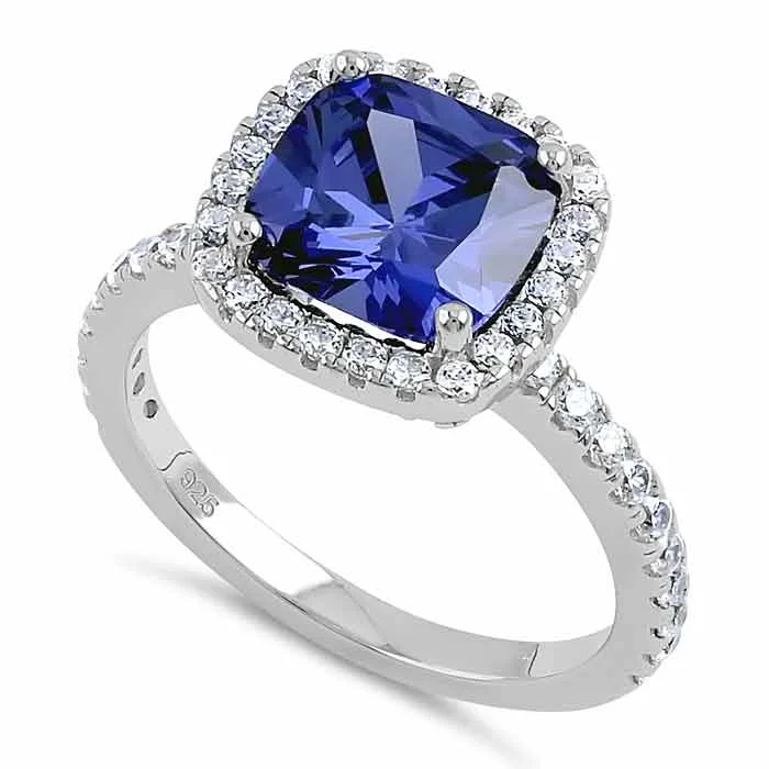 Sterling Silver Cushion-Cut Tanzanite-tone CZ Ring