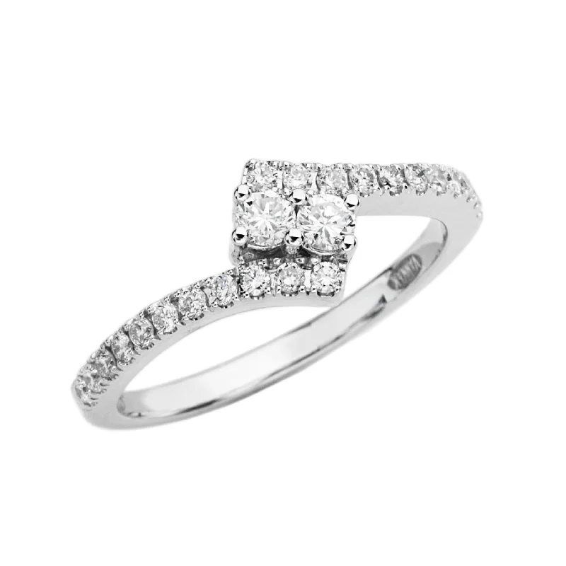 14K White Gold Two Stone Diamond Ring