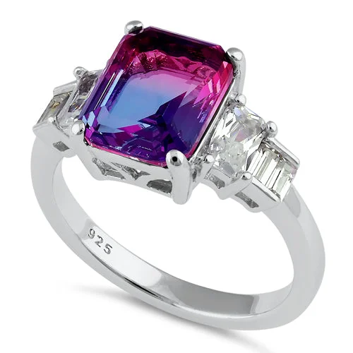 Sterling Silver Bicolor Purple Pink Ombre CZ Ring