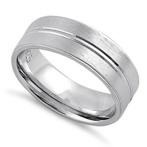 Sterling Silver Brushed Center Line Wedding Band