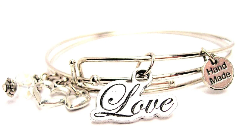 Cursive Love Expandable Bangle Bracelet Set