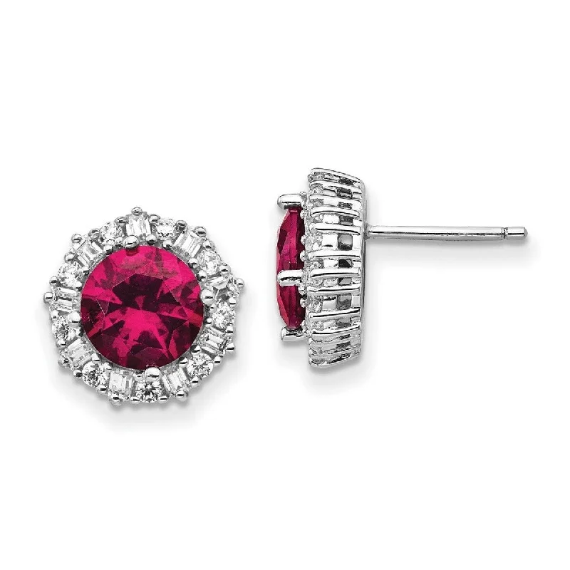 Curata 925 Sterling Silver Synthetic Ruby and CZ Cubic Zirconia Post Earrings - 12x12mm Wide