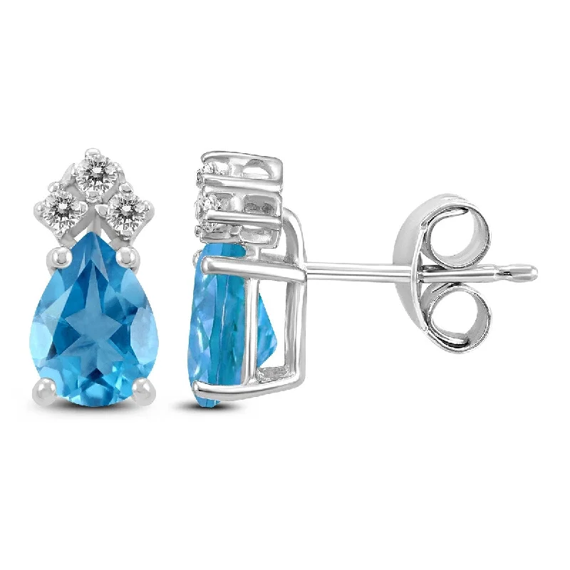 Marquee 14K White Gold 8x6MM Pear Blue Topaz and Diamond Earrings