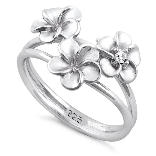 Sterling Silver Triple Flower CZ Ring