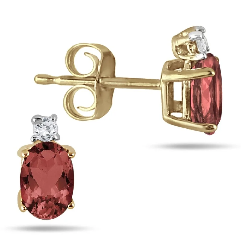 Marquee Oval Garnet Drop and Diamond Earrings in 14K Yellow Gold