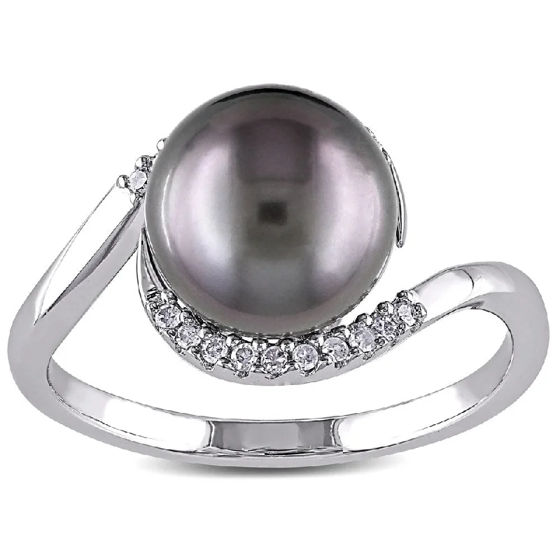 Miadora Silver Tahitian Pearl and 1/10ct TDW Diamond Ring (H-I, I2-I3)