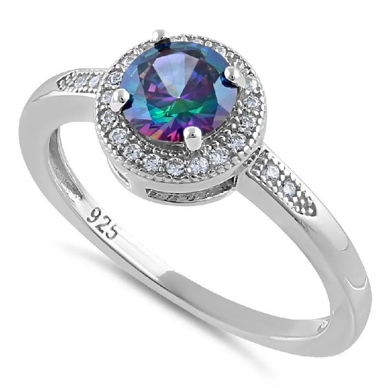 Sterling Silver Rainbow CZ Halo Ring