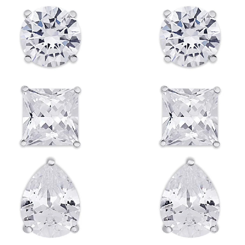 Dolce Giavonna Sterling Silver Cubic Zirconia Stud Earrings Set