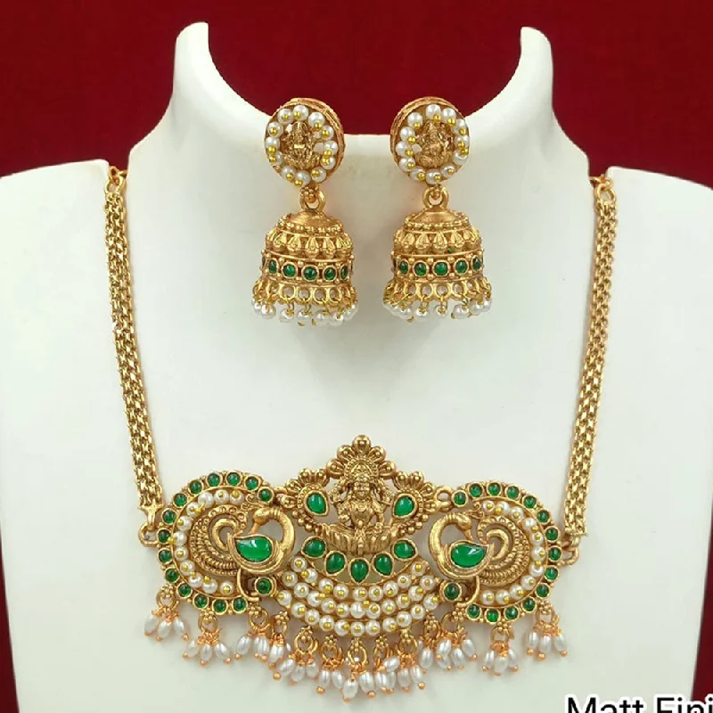 FS Collection Gold Plated Kundan Stone And Pearls Temple Necklace Set