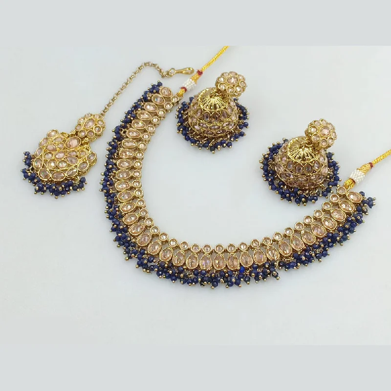 JCM Gold Plated Crystal Stone And Pearls Necklace Set