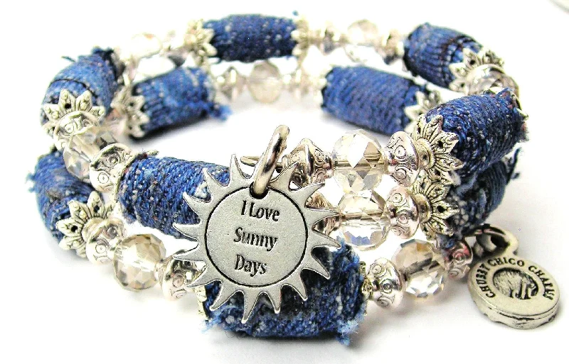 I Love Sunny Days Blue Jean Beaded Wrap Bracelet