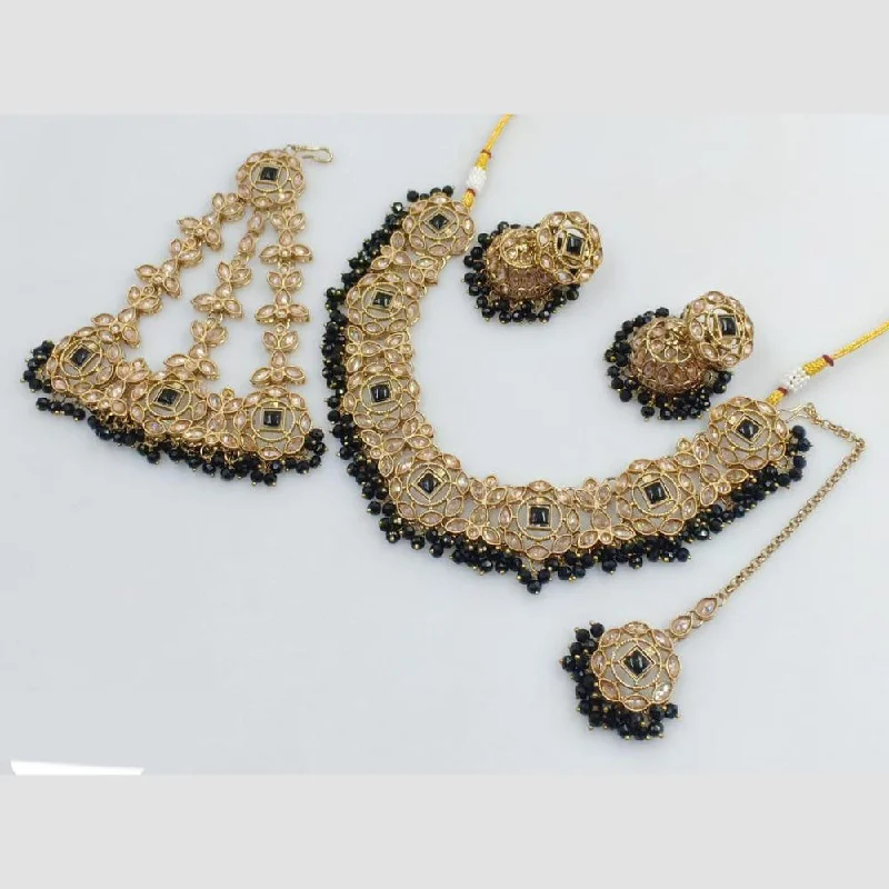 Rani Sati Jewels Gold Plated Crystal Stone And Pearl Necklace Set