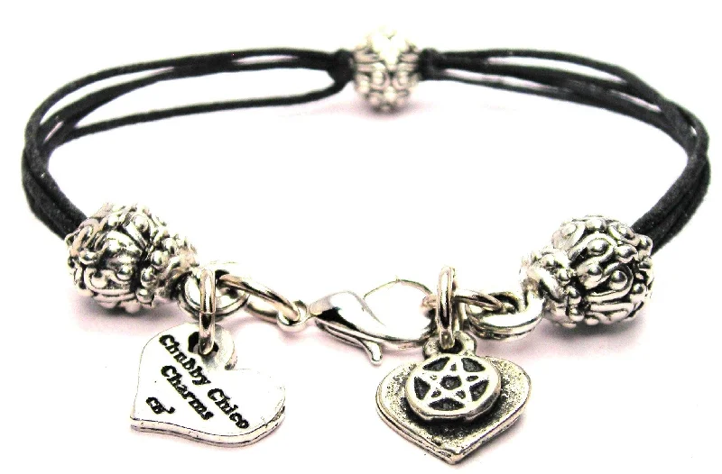 Pentacle Beaded Black Cord Bracelet