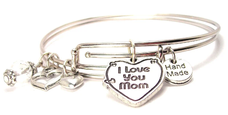 I Love You Mom Heart With Little Hearts Expandable Bangle Bracelet Set