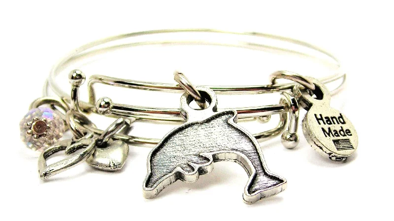 Dolphin Silhouette Expandable Bangle Bracelet Set