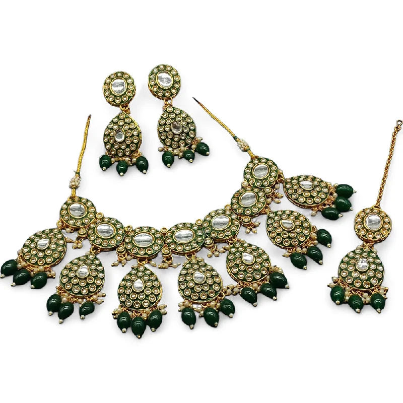 Gehana Mahal Gold Plated Kundan Stone And Beads Necklace Set