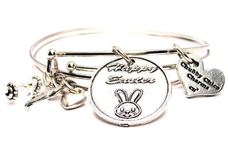 Happy Easter With Bunny Expandable Bangle Bracelet Set