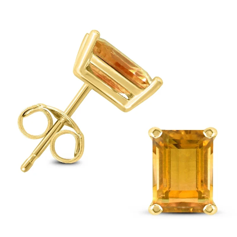 Marquee 14K Yellow Gold 7x5MM Emerald Shaped Citrine Earrings