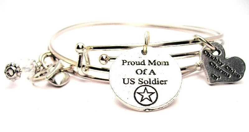 Proud Mom Of A Us Soldier Expandable Bangle Bracelet Set